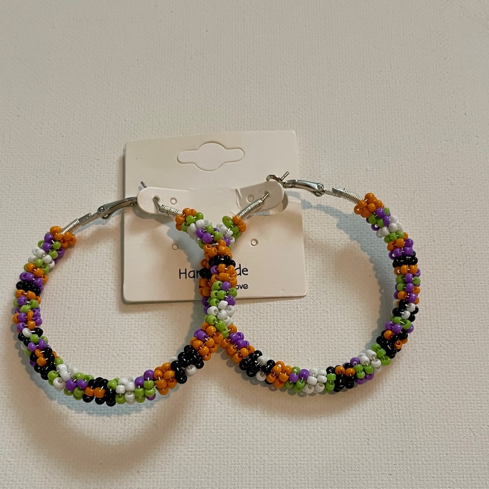 Colorful Beaded Hoop Earrings